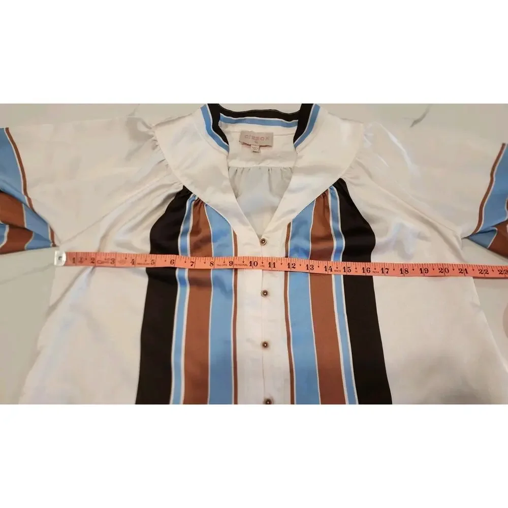 CIEBON Satin belted mini shirt dress Size XS Long Bishop Puff Sleeves Button Up